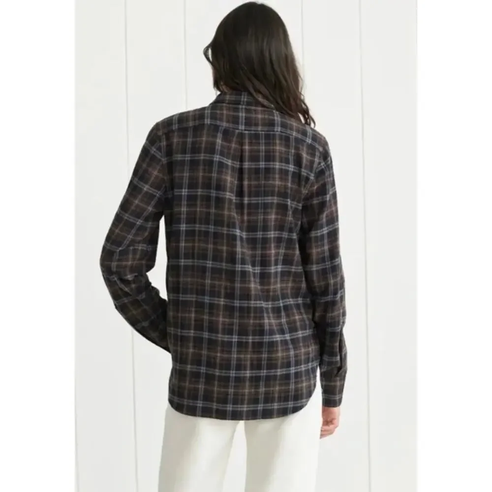 Jenni Kayne Classic Plaid Flannel Shirt Brown and Black Cotton - Picture 7 of 10